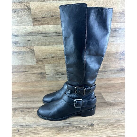 Via Spiga Bernadette Black Leather Riding Tall Boots Size 8 US| 39 EU - Picture 1 of 8